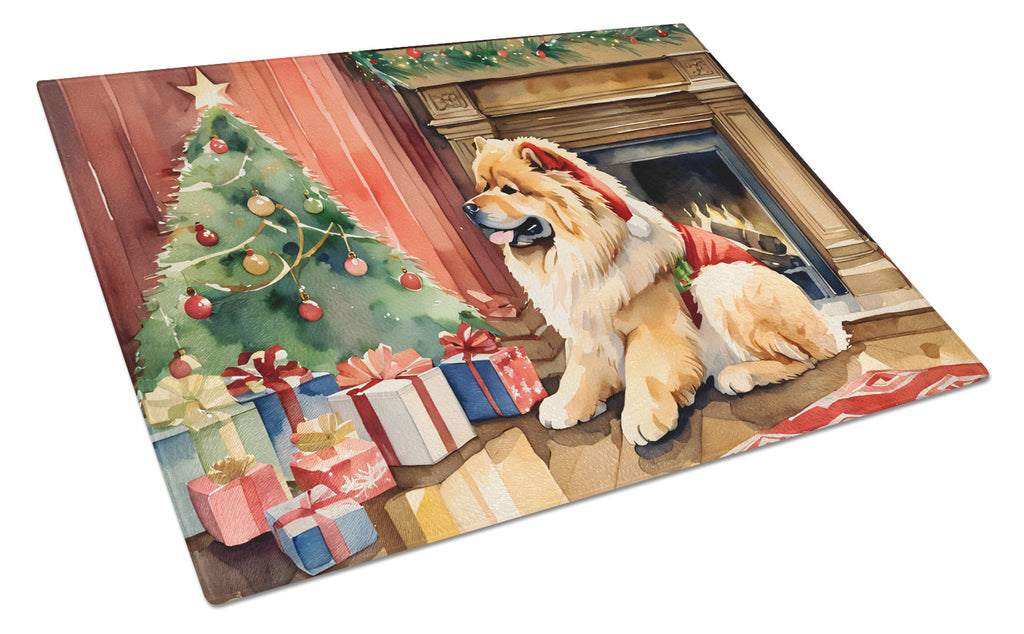 Chow Chow Cozy Christmas Cutting Board Tempered Glass Kitchen Cutting Surface, Heat Resistant Chopping, Non-Slip Feet, Food Prep & Serving