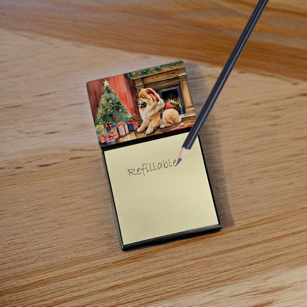 Chow Chow Cozy Christmas Watercolor Sticky Note Holder Refillable Dispenser Desk Accessory 3x3 Pad Gift
