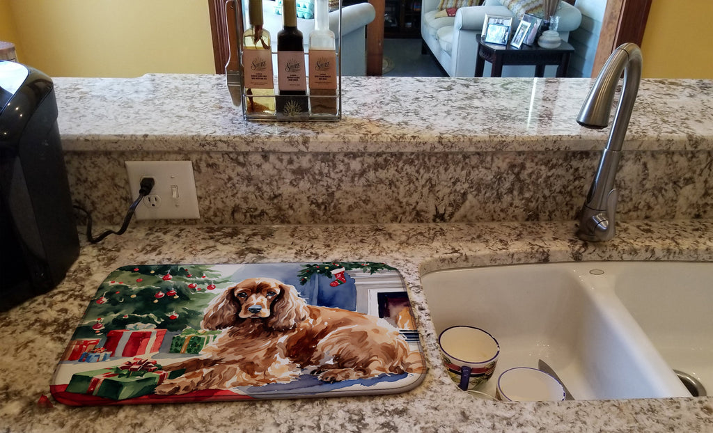 Cocker Spaniel Cozy Christmas Dish Drying Mat Absorbent Dish Drying Mat Pad for Kitchen Counter Dish Drainer Mat for Countertop, 14 x 21", Multicolor