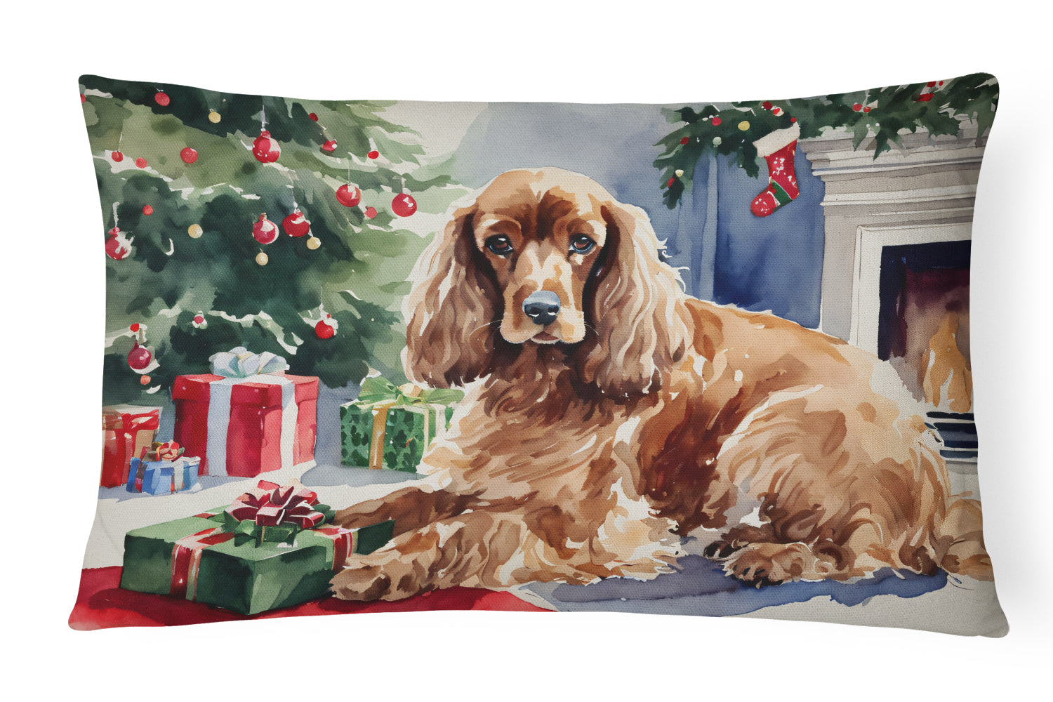 Cocker Spaniel Cozy Christmas Decorative Throw Pillow 12x16 Indoor Outdoor Accent Cushion, Fabric Cover with Insert for Sofa, Bed, Porch & Living Room