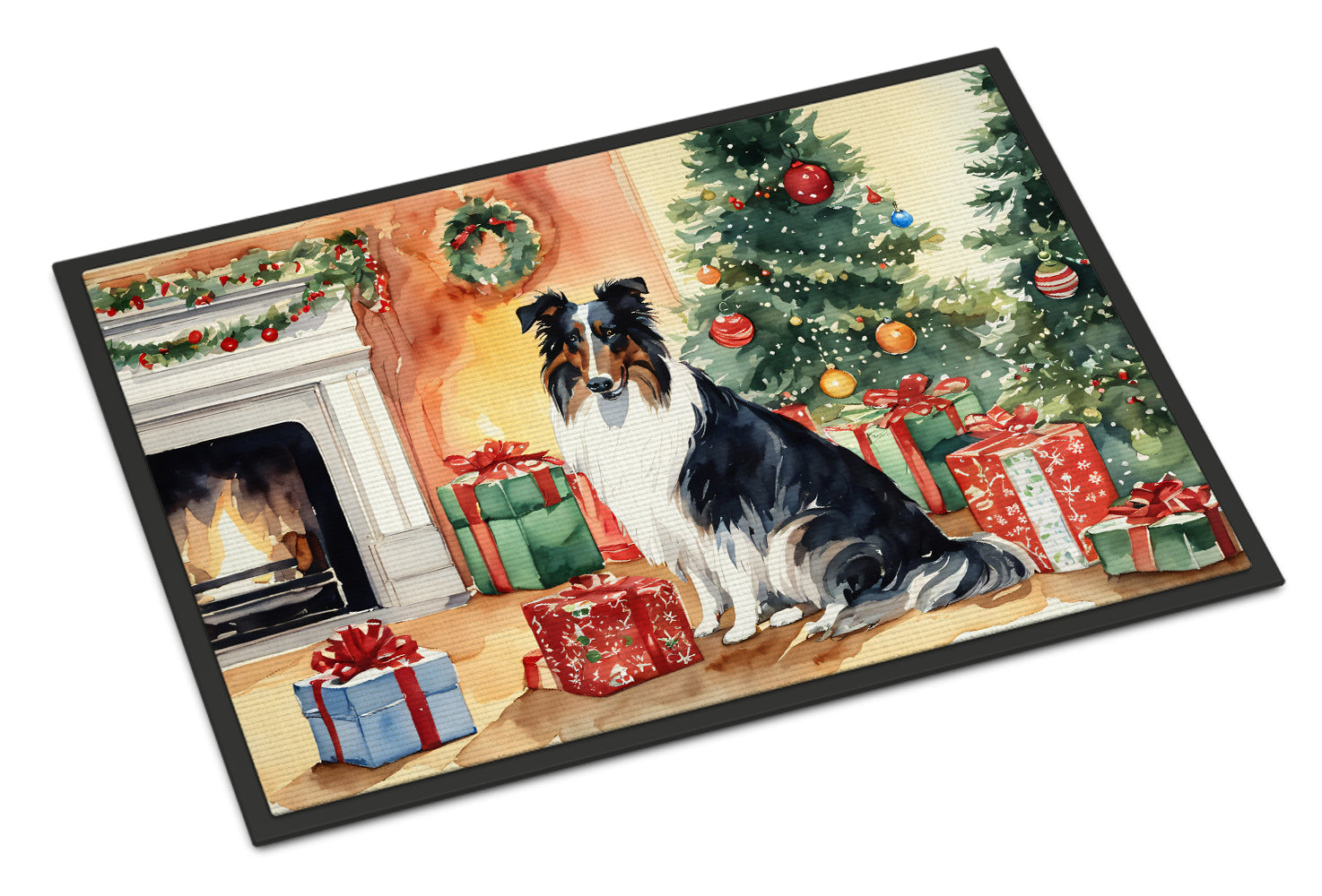 Collie Cozy Christmas Doormat Indoor Outdoor 24H X 36W Front Door Mat Rugs for Entryway, Non Slip Washable Low Pile,