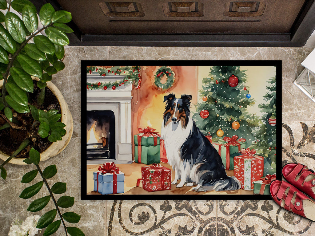 Collie Cozy Christmas Doormat Indoor Outdoor 24H X 36W Front Door Mat Rugs for Entryway, Non Slip Washable Low Pile,