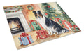 Collie Cozy Christmas Cutting Board Tempered Glass Kitchen Cutting Surface, Heat Resistant Chopping, Non-Slip Feet, Food Prep & Serving