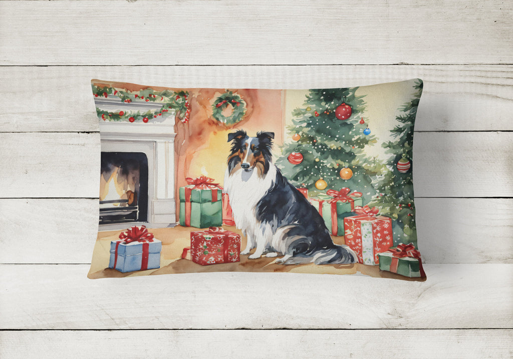 Collie Cozy Christmas Decorative Throw Pillow 12x16 Indoor Outdoor Accent Cushion, Fabric Cover with Insert for Sofa, Bed, Porch & Living Room