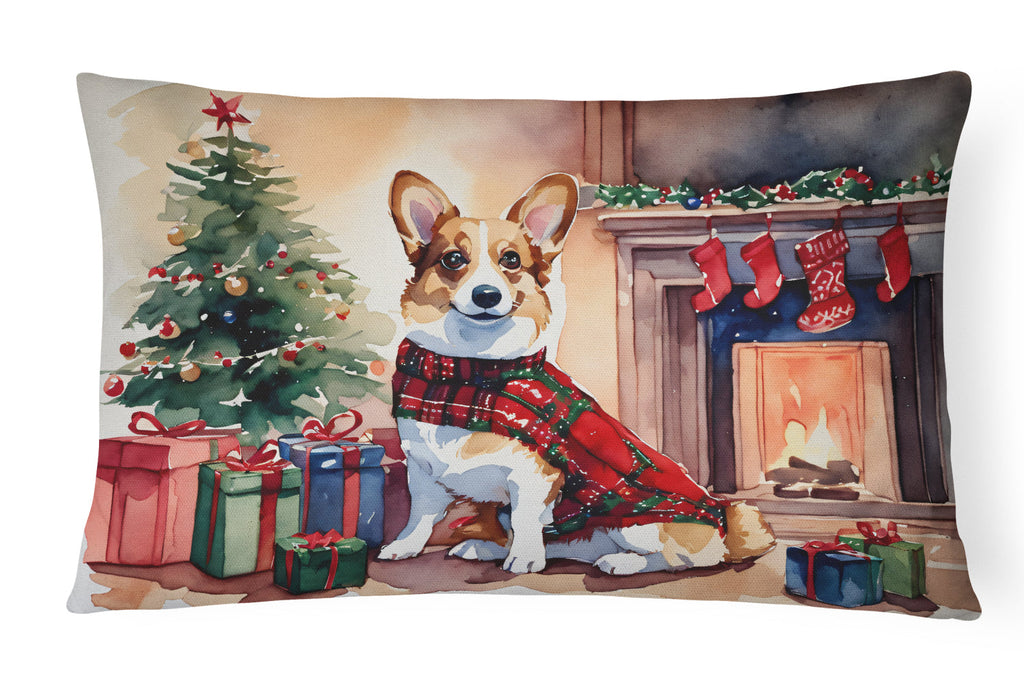 Corgi Cozy Christmas Decorative Throw Pillow 12x16 Indoor Outdoor Accent Cushion, Fabric Cover with Insert for Sofa, Bed, Porch & Living Room