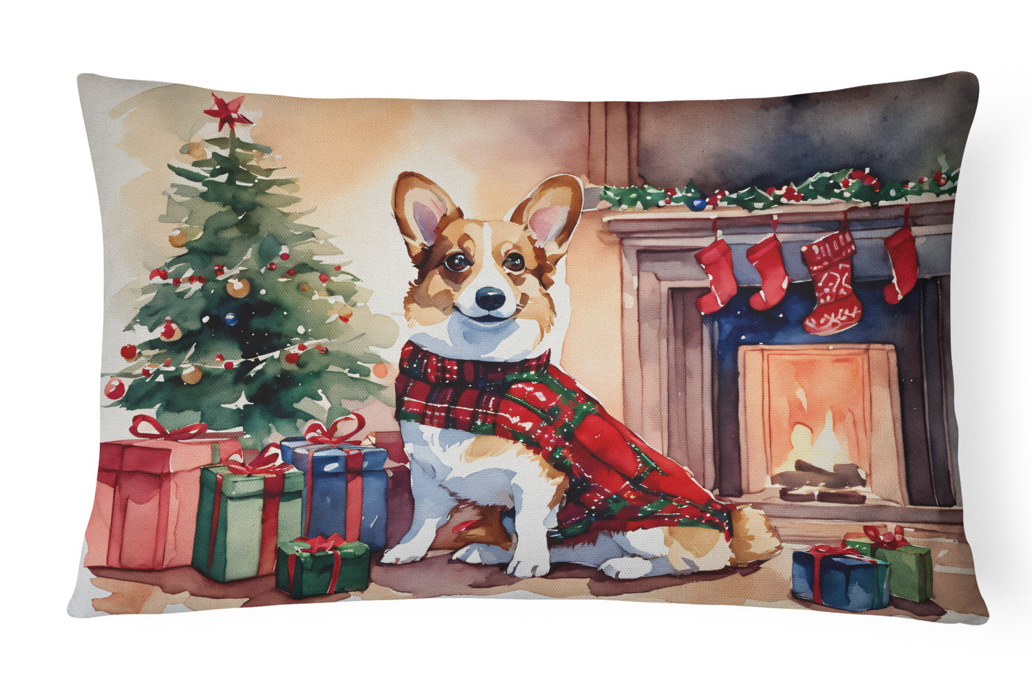 Corgi Cozy Christmas Decorative Throw Pillow 12x16 Indoor Outdoor Accent Cushion, Fabric Cover with Insert for Sofa, Bed, Porch & Living Room