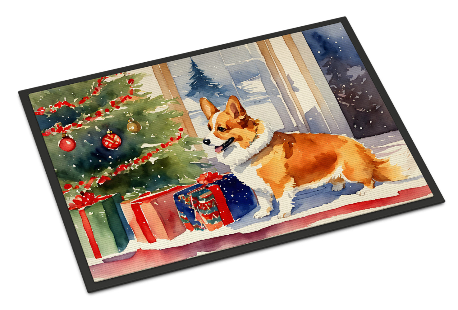 Corgi Cozy Christmas Doormat Indoor Outdoor 18H X 27W Front Door Mat Rugs for Entryway, Non Slip Washable