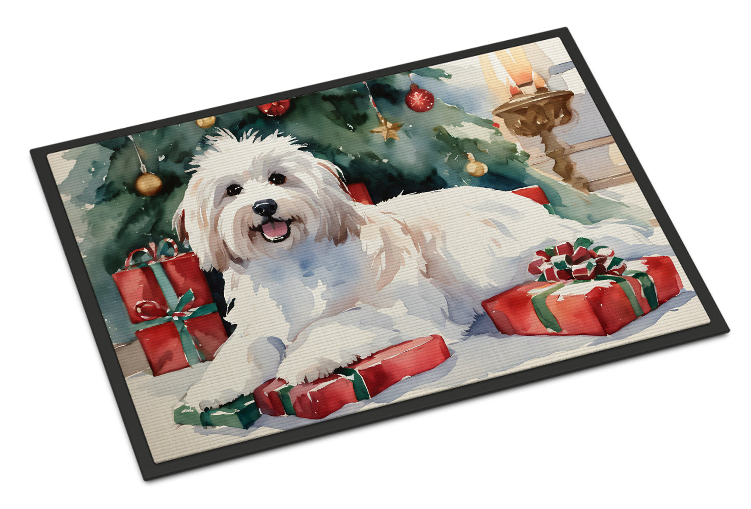 Coton De Tulear Cozy Christmas Doormat Indoor Outdoor 18H X 27W Front Door Mat Rugs for Entryway, Non Slip Washable