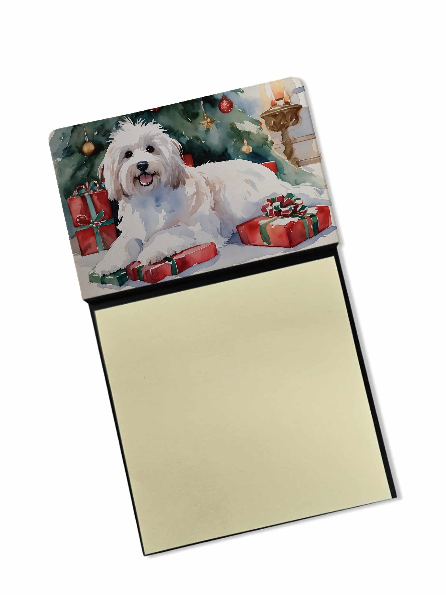 Coton De Tulear Cozy Christmas Watercolor Sticky Note Holder Refillable Dispenser Desk Accessory 3x3 Pad Gift