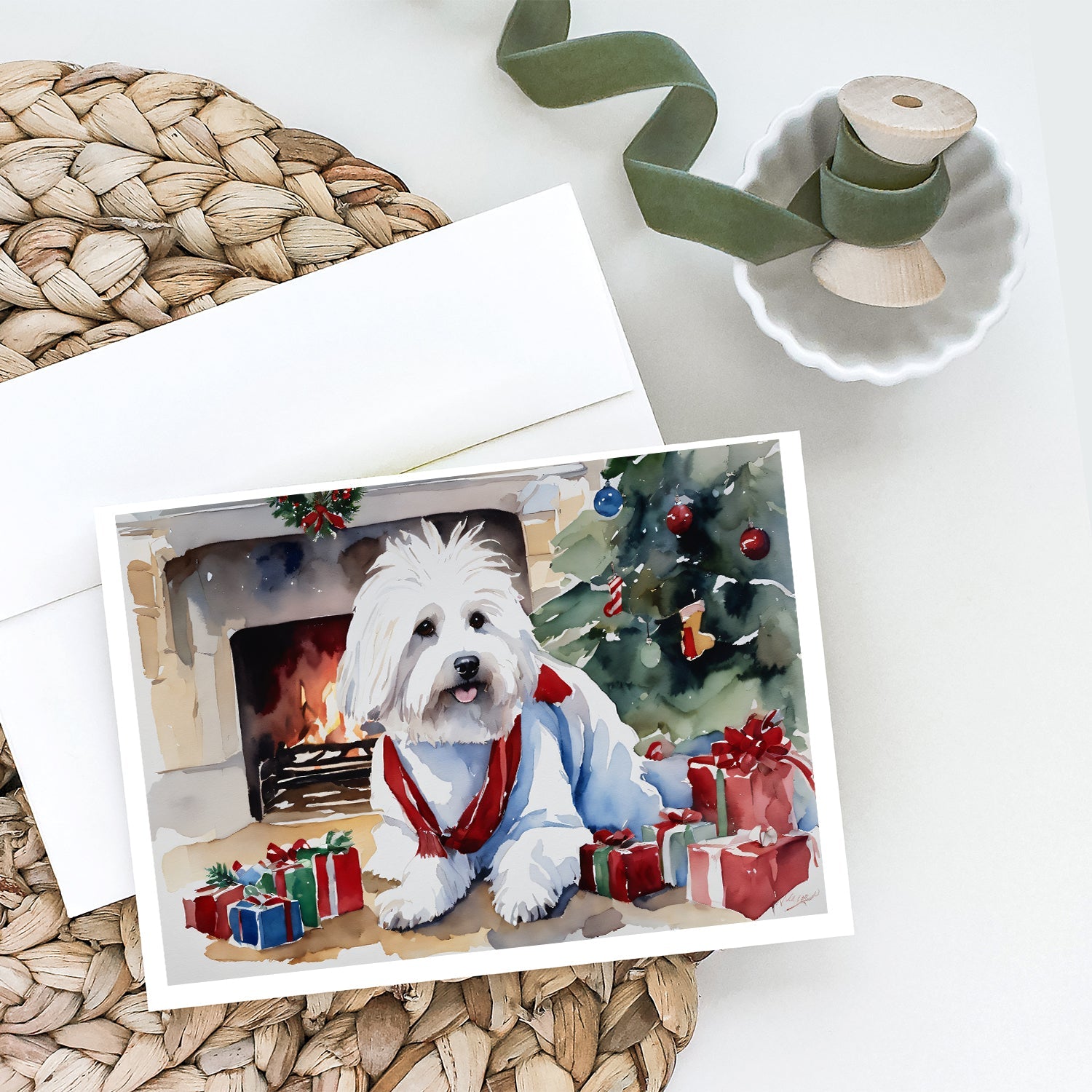 Coton De Tulear Cozy Christmas Greeting Cards Pack of 8 Blank Cards with Envelopes Whimsical A7 Size 5x7