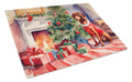 Dachshund Cozy Christmas Cutting Board Tempered Glass Kitchen Cutting Surface, Heat Resistant Chopping, Non-Slip Feet, Food Prep & Serving