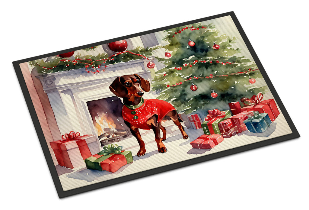 Dachshund Cozy Christmas Doormat Indoor Outdoor 18H X 27W Front Door Mat Rugs for Entryway, Non Slip Washable
