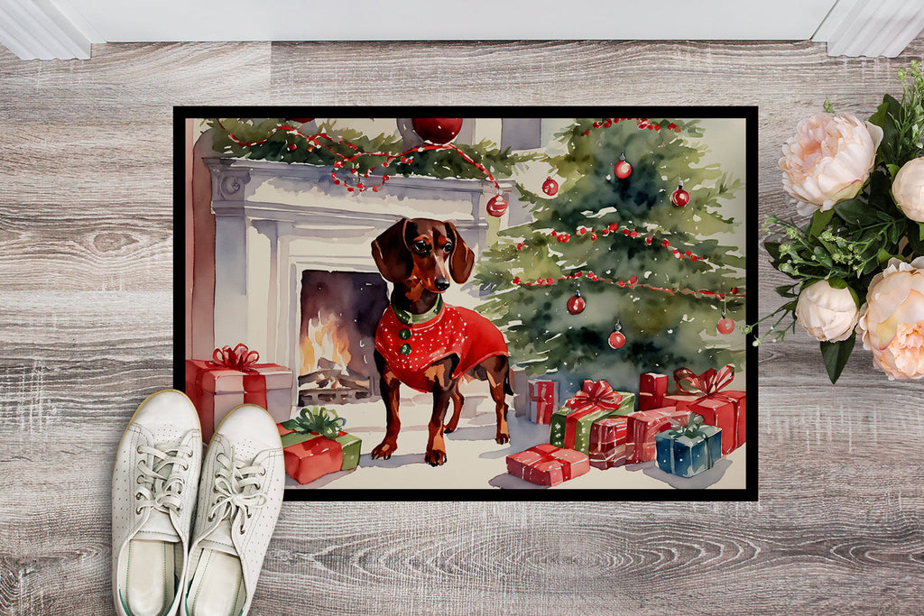 Dachshund Cozy Christmas Doormat Indoor Outdoor 18H X 27W Front Door Mat Rugs for Entryway, Non Slip Washable