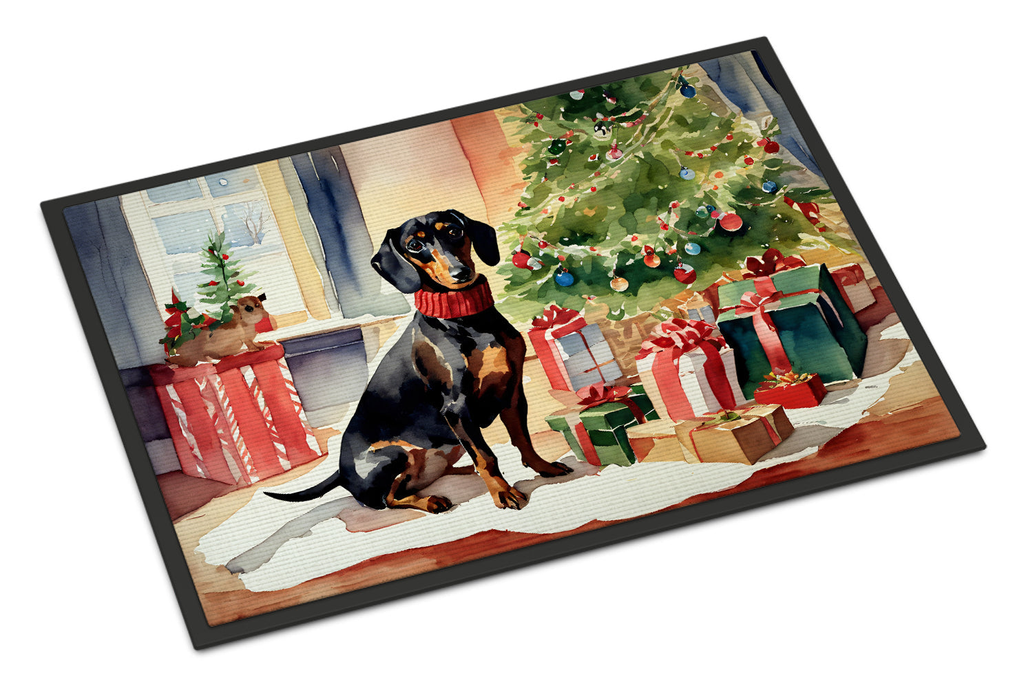 Dachshund Cozy Christmas Doormat Indoor Outdoor 24H X 36W Front Door Mat Rugs for Entryway, Non Slip Washable Low Pile,