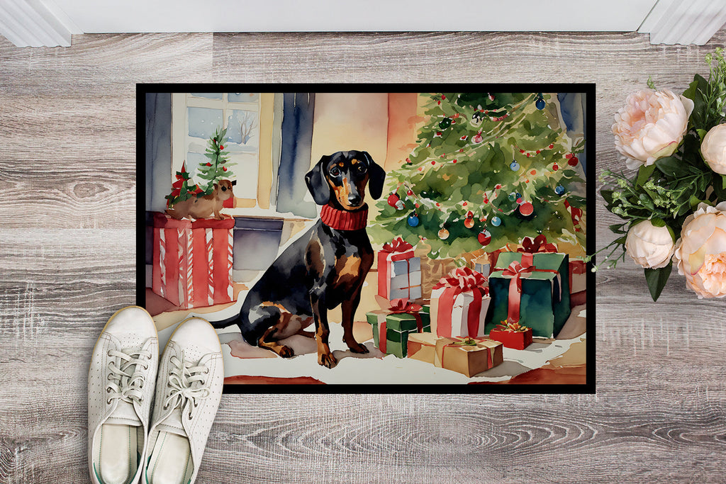 Dachshund Cozy Christmas Doormat Indoor Outdoor 24H X 36W Front Door Mat Rugs for Entryway, Non Slip Washable Low Pile,