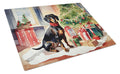Dachshund Cozy Christmas Cutting Board Tempered Glass Kitchen Cutting Surface, Heat Resistant Chopping, Non-Slip Feet, Food Prep & Serving