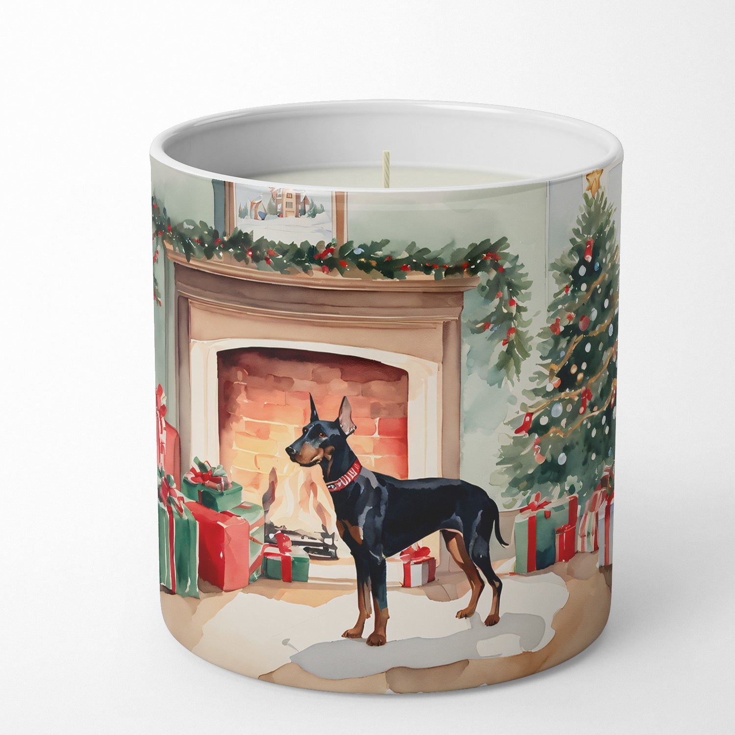 Doberman Pinscher Cozy Christmas Decorative Soy Candle Nature Soy Wax Essential Oil Home Decor Ideal for Bedroom Kitchen Bath Office Gift, 10 oz