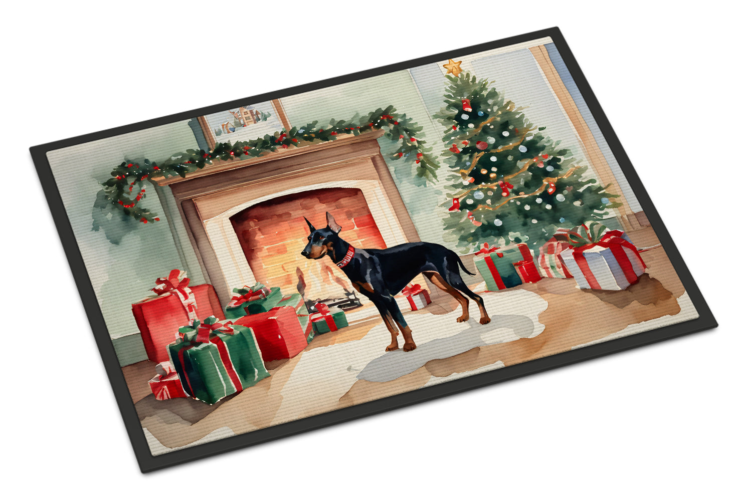 Doberman Pinscher Cozy Christmas Doormat Indoor Outdoor 24H X 36W Front Door Mat Rugs for Entryway, Non Slip Washable Low Pile,