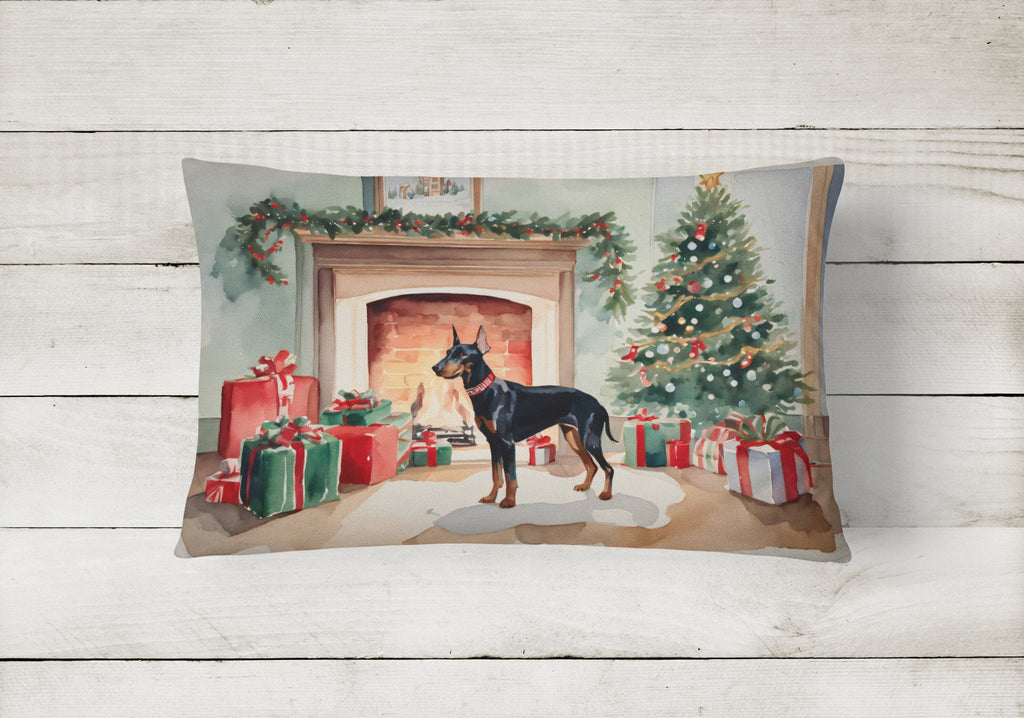 Doberman Pinscher Cozy Christmas Decorative Throw Pillow 12x16 Indoor Outdoor Accent Cushion, Fabric Cover with Insert for Sofa, Bed, Porch & Living Room