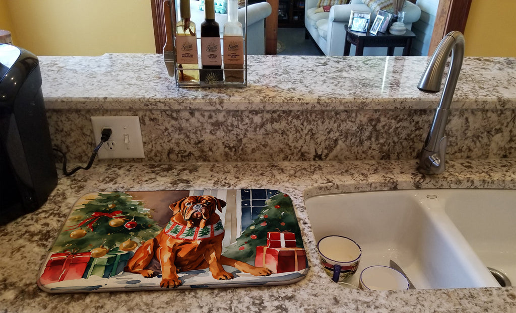 Dogue de Bordeaux Cozy Christmas Dish Drying Mat Absorbent Dish Drying Mat Pad for Kitchen Counter Dish Drainer Mat for Countertop, 14 x 21", Multicolor