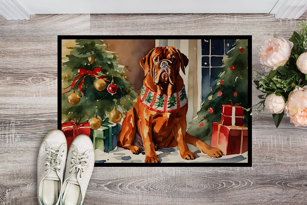 Dogue de Bordeaux Cozy Christmas Doormat Indoor Outdoor 24H X 36W Front Door Mat Rugs for Entryway, Non Slip Washable Low Pile,