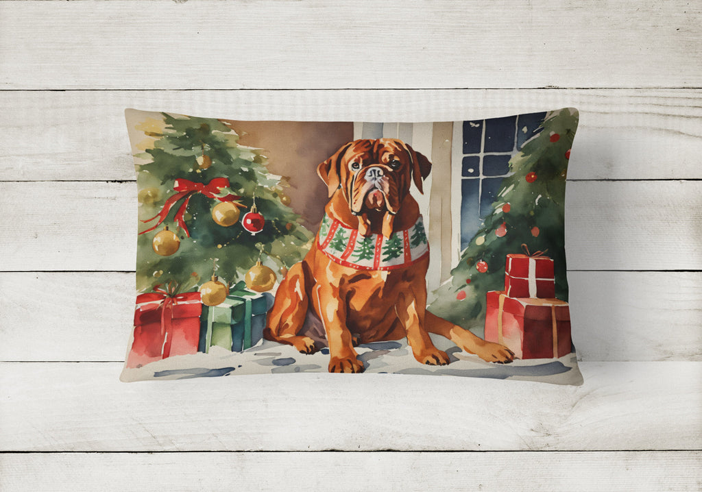 Dogue de Bordeaux Cozy Christmas Decorative Throw Pillow 12x16 Indoor Outdoor Accent Cushion, Fabric Cover with Insert for Sofa, Bed, Porch & Living Room