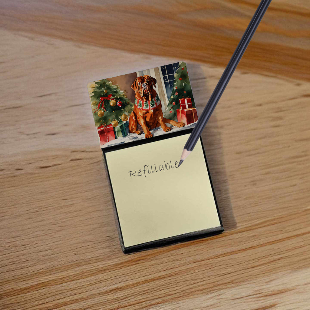 Dogue de Bordeaux Cozy Christmas Watercolor Sticky Note Holder Refillable Dispenser Desk Accessory 3x3 Pad Gift