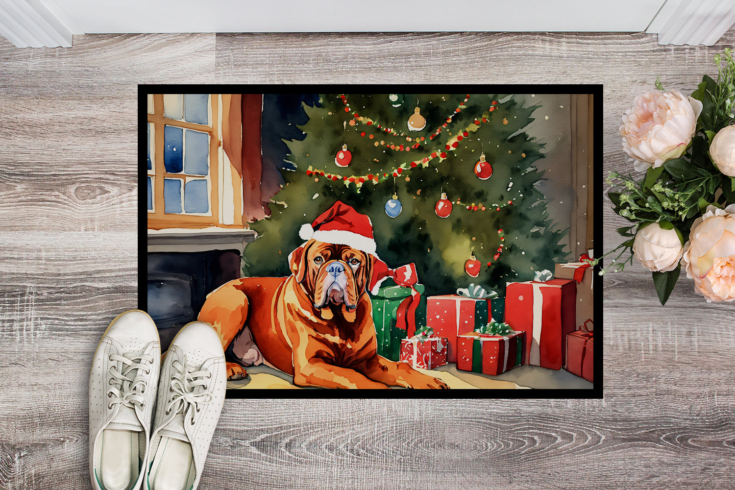 Dogue de Bordeaux Cozy Christmas Doormat Indoor Outdoor 18H X 27W Front Door Mat Rugs for Entryway, Non Slip Washable