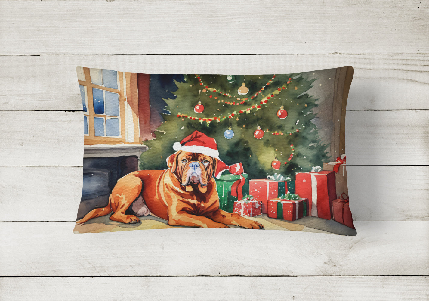 Dogue de Bordeaux Cozy Christmas Decorative Throw Pillow 12x16 Indoor Outdoor Accent Cushion, Fabric Cover with Insert for Sofa, Bed, Porch & Living Room