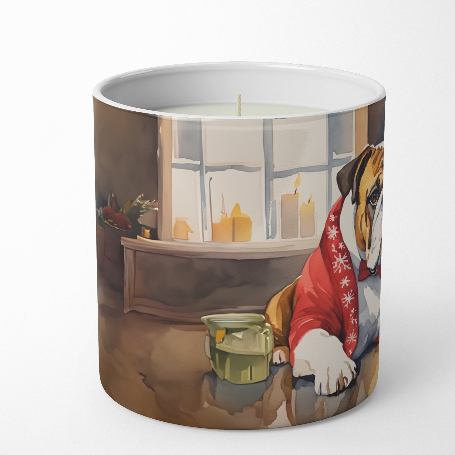 English Bulldog Cozy Christmas Decorative Soy Candle Nature Soy Wax Essential Oil Home Decor Ideal for Bedroom Kitchen Bath Office Gift, 10 oz