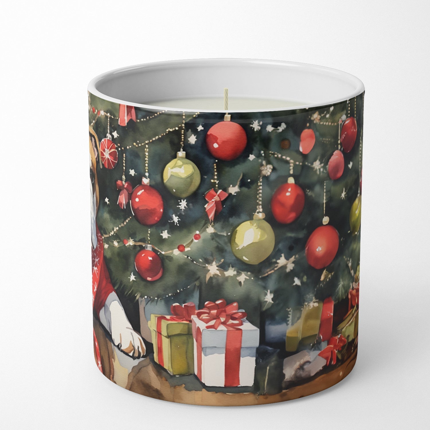 English Bulldog Cozy Christmas Decorative Soy Candle Nature Soy Wax Essential Oil Home Decor Ideal for Bedroom Kitchen Bath Office Gift, 10 oz