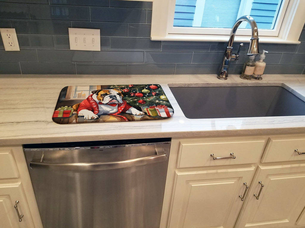English Bulldog Cozy Christmas Dish Drying Mat Absorbent Dish Drying Mat Pad for Kitchen Counter Dish Drainer Mat for Countertop, 14 x 21", Multicolor