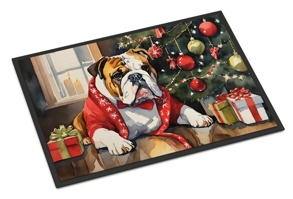 English Bulldog Cozy Christmas Doormat Indoor Outdoor 24H X 36W Front Door Mat Rugs for Entryway, Non Slip Washable Low Pile,