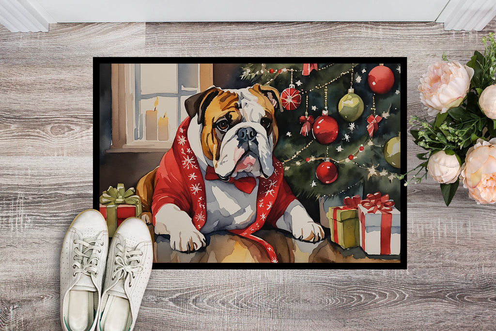 English Bulldog Cozy Christmas Doormat Indoor Outdoor 24H X 36W Front Door Mat Rugs for Entryway, Non Slip Washable Low Pile,