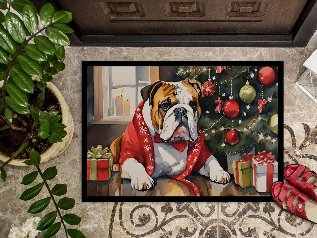 English Bulldog Cozy Christmas Doormat Indoor Outdoor 18H X 27W Front Door Mat Rugs for Entryway, Non Slip Washable