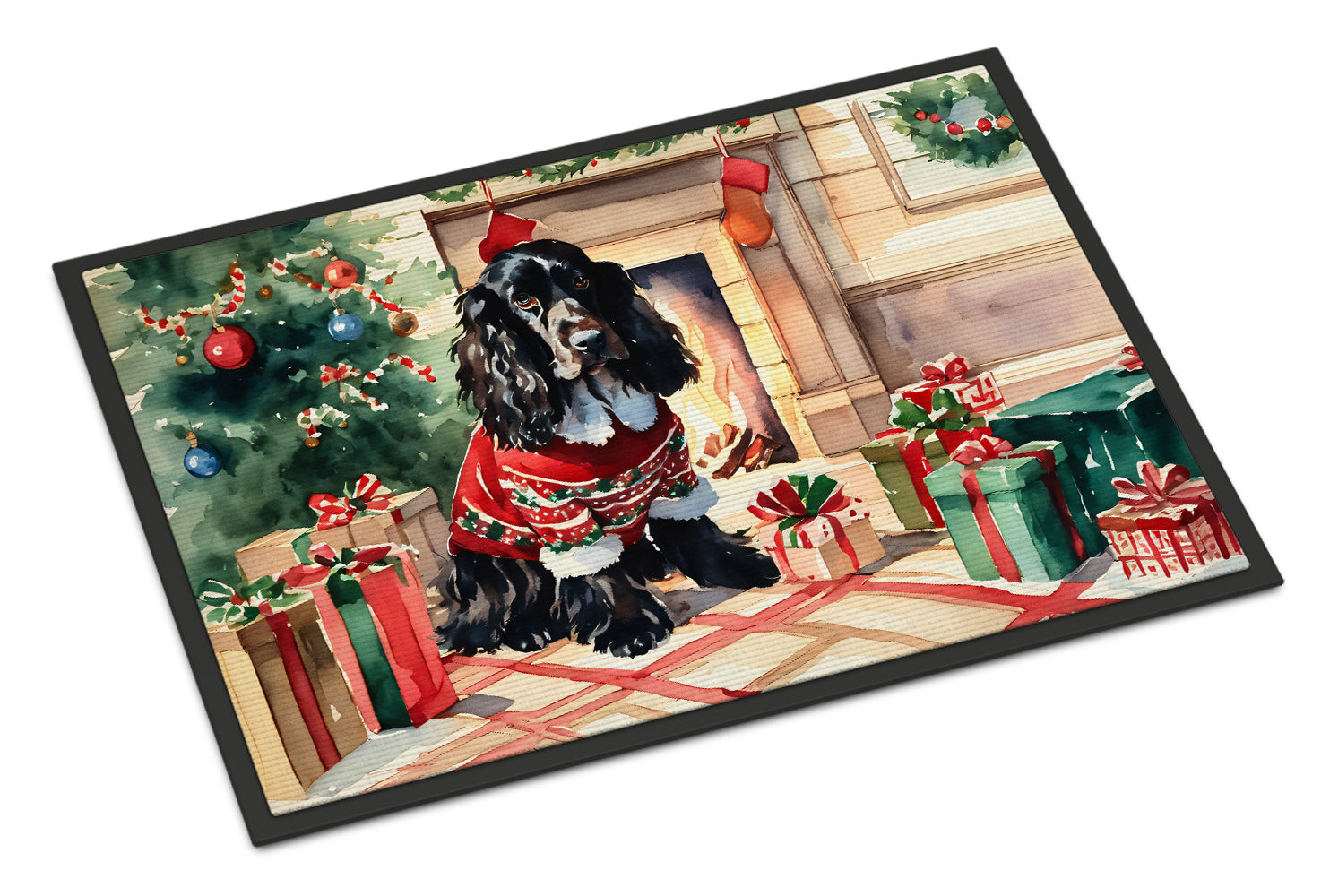 English Cocker Spaniel Cozy Christmas Doormat Indoor Outdoor 24H X 36W Front Door Mat Rugs for Entryway, Non Slip Washable Low Pile,