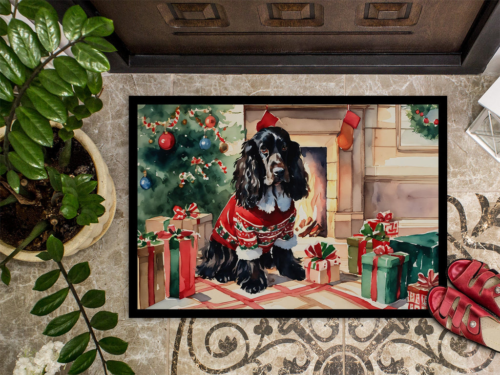 English Cocker Spaniel Cozy Christmas Doormat Indoor Outdoor 18H X 27W Front Door Mat Rugs for Entryway, Non Slip Washable