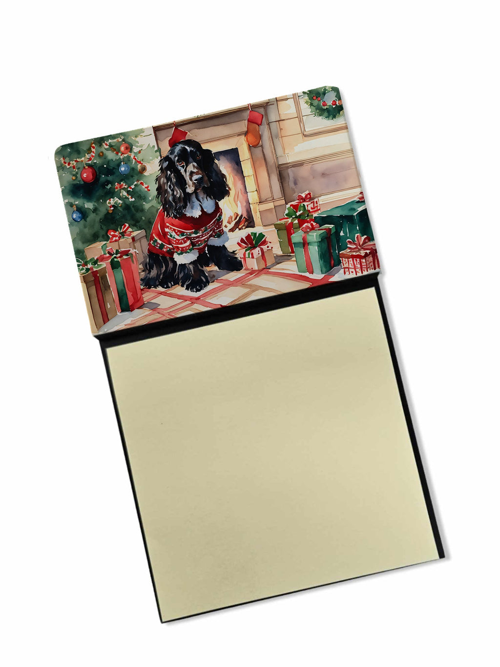 English Cocker Spaniel Cozy Christmas Watercolor Sticky Note Holder Refillable Dispenser Desk Accessory 3x3 Pad Gift