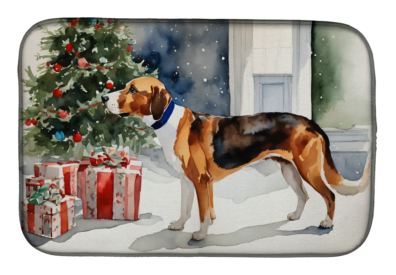 English Foxhound Cozy Christmas Dish Drying Mat Absorbent Dish Drying Mat Pad for Kitchen Counter Dish Drainer Mat for Countertop, 14 x 21", Multicolor