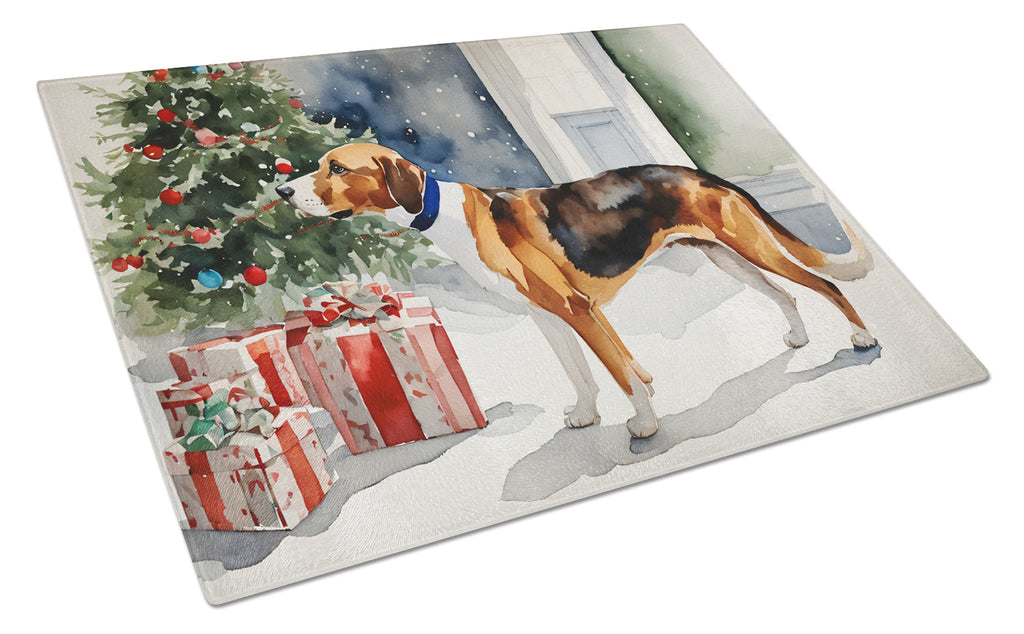 English Foxhound Cozy Christmas Cutting Board Tempered Glass Kitchen Cutting Surface, Heat Resistant Chopping, Non-Slip Feet, Food Prep & Serving