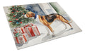 English Foxhound Cozy Christmas Cutting Board Tempered Glass Kitchen Cutting Surface, Heat Resistant Chopping, Non-Slip Feet, Food Prep & Serving