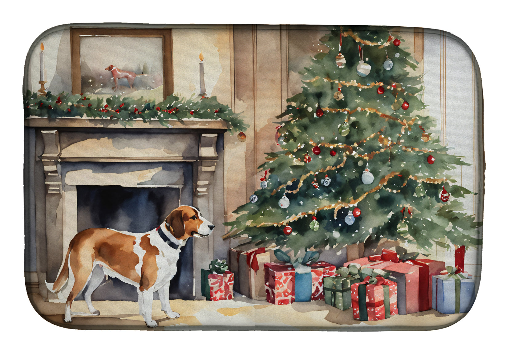 English Foxhound Cozy Christmas Dish Drying Mat Absorbent Dish Drying Mat Pad for Kitchen Counter Dish Drainer Mat for Countertop, 14 x 21", Multicolor