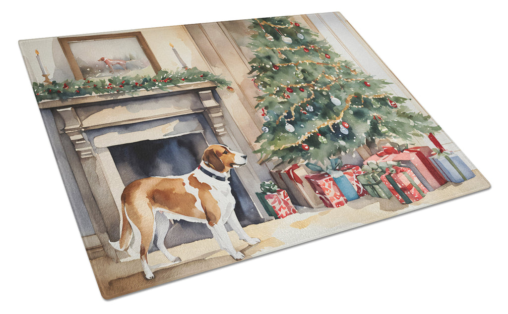 English Foxhound Cozy Christmas Cutting Board Tempered Glass Kitchen Cutting Surface, Heat Resistant Chopping, Non-Slip Feet, Food Prep & Serving