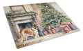English Foxhound Cozy Christmas Cutting Board Tempered Glass Kitchen Cutting Surface, Heat Resistant Chopping, Non-Slip Feet, Food Prep & Serving