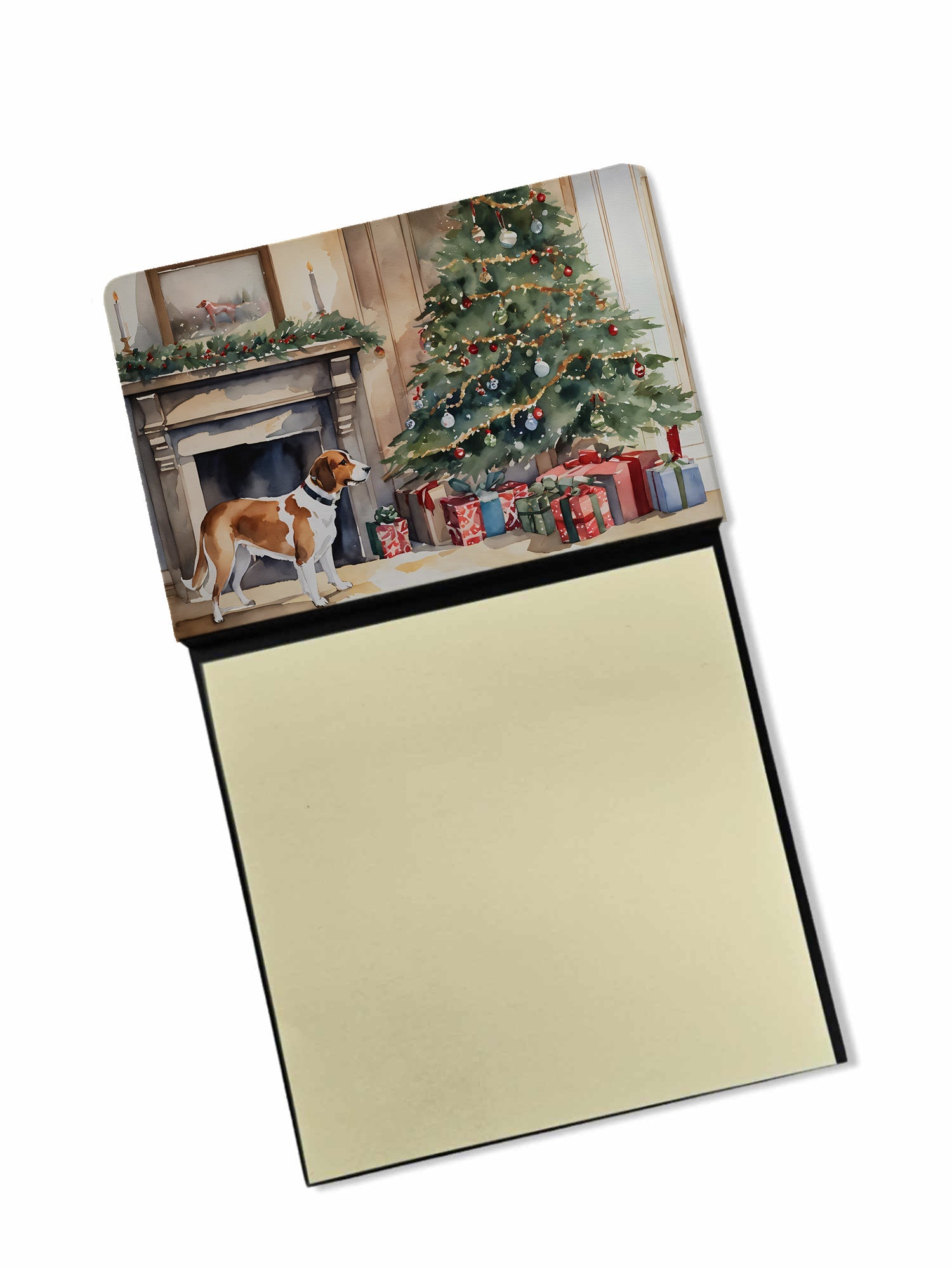 English Foxhound Cozy Christmas Watercolor Sticky Note Holder Refillable Dispenser Desk Accessory 3x3 Pad Gift