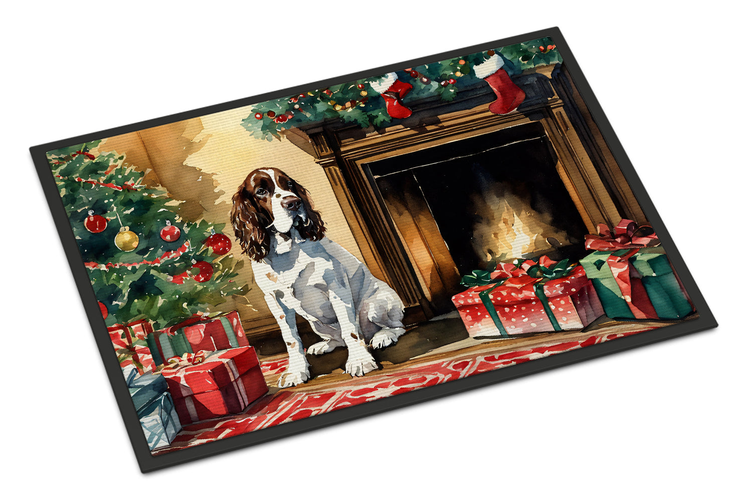 English Springer Spaniel Cozy Christmas Doormat Indoor Outdoor 24H X 36W Front Door Mat Rugs for Entryway, Non Slip Washable Low Pile,