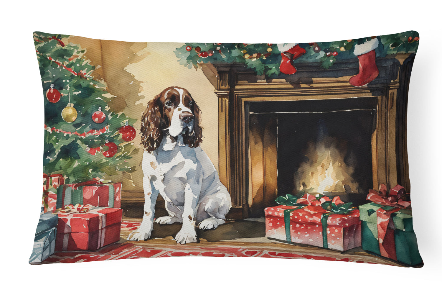 English Springer Spaniel Cozy Christmas Decorative Throw Pillow 12x16 Indoor Outdoor Accent Cushion, Fabric Cover with Insert for Sofa, Bed, Porch & Living Room