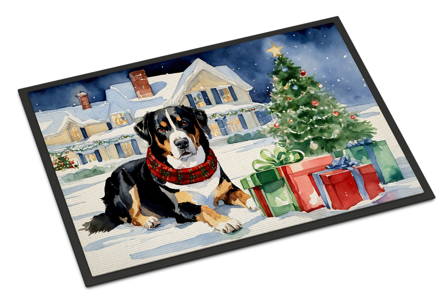 Entlebucher Mountain Dog Cozy Christmas Doormat Indoor Outdoor 18H X 27W Front Door Mat Rugs for Entryway, Non Slip Washable