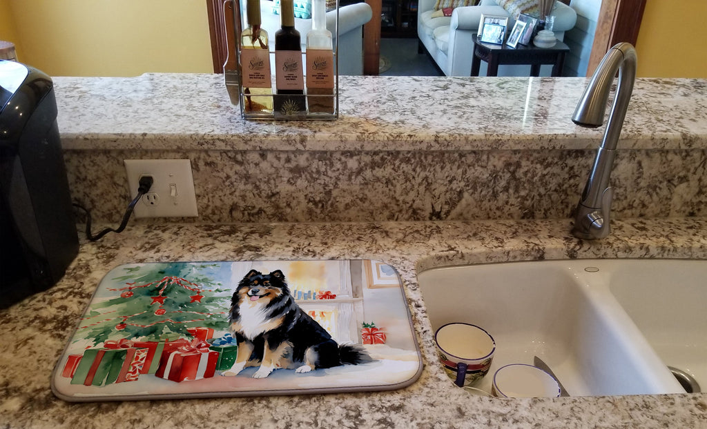 Finnish Lapphund Cozy Christmas Dish Drying Mat Absorbent Dish Drying Mat Pad for Kitchen Counter Dish Drainer Mat for Countertop, 14 x 21", Multicolor