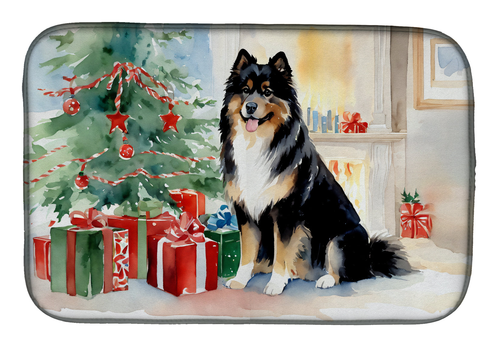 Finnish Lapphund Cozy Christmas Dish Drying Mat Absorbent Dish Drying Mat Pad for Kitchen Counter Dish Drainer Mat for Countertop, 14 x 21", Multicolor